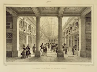 Galerie d&39;Orleans no Palácio Real, de "Paris e seus arredores", gravado por Auguste Bry, publicado c.1850-60s
